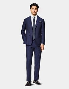 Slim Fit Navy Herringbone Suit