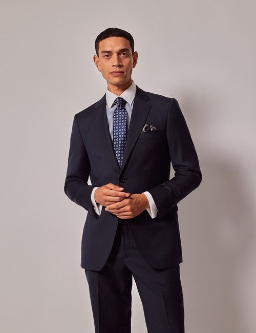 Men's Navy Sharkskin Slim Suit Waistcoat | Hawes and Curtis