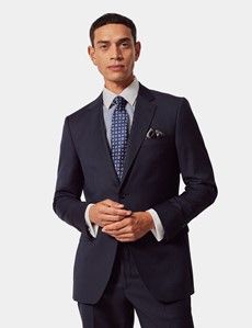 Slim Fit Navy Sharkskin Suit Jacket