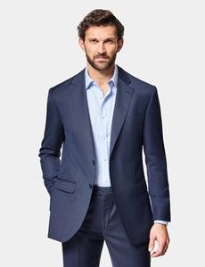 Slim Fit Navy Sharkskin Suit Jacket