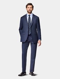 Slim Fit Navy Sharkskin Suit Jacket