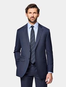 Slim Fit Navy Sharkskin Suit
