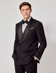 Black Wool Double Breasted Slim Fit Shawl Dinner Jacket