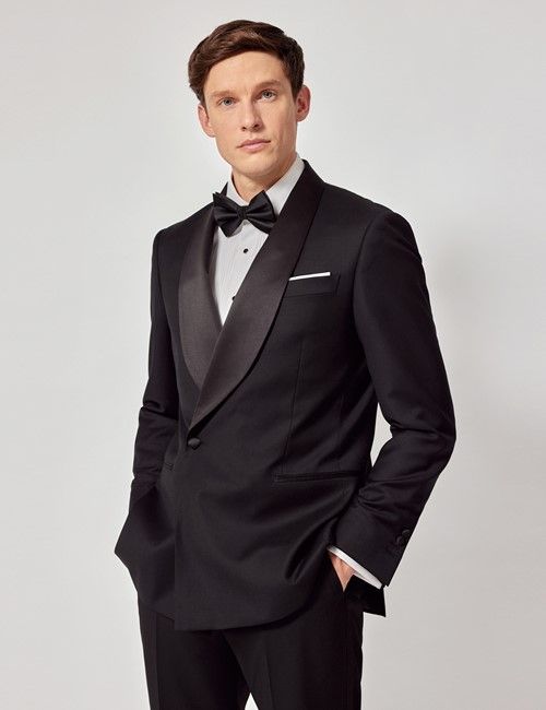 Black Wool Double Breasted Slim Fit Shawl Dinner Jacket