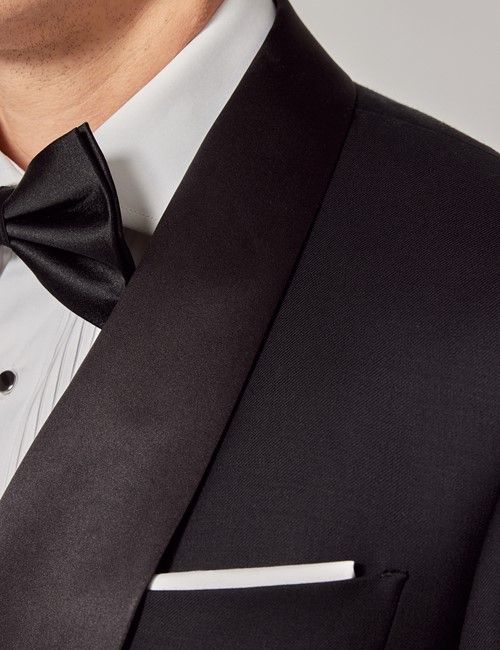 Black Wool Double Breasted Slim Fit Shawl Dinner Jacket-preview