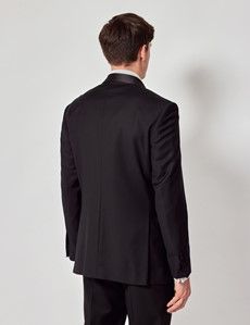 Black Wool Double Breasted Slim Fit Shawl Dinner Jacket-preview4