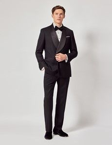 Black Wool Double Breasted Slim Fit Shawl Dinner Jacket-preview7