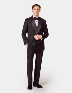 Black Wool Double Breasted Slim Fit Shawl Dinner Suit-preview2