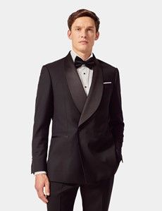 Black Wool Double Breasted Slim Fit Shawl Dinner Suit