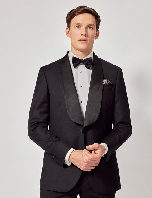 Black Wool Slim Fit Shawl Dinner Jacket