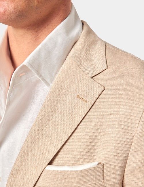Beige Cotton Linen Slim Suit Jacket-preview