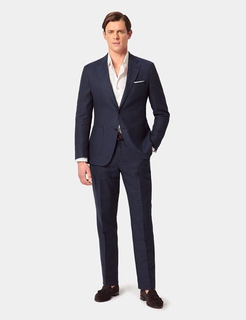 Navy Cotton Linen Slim Suit