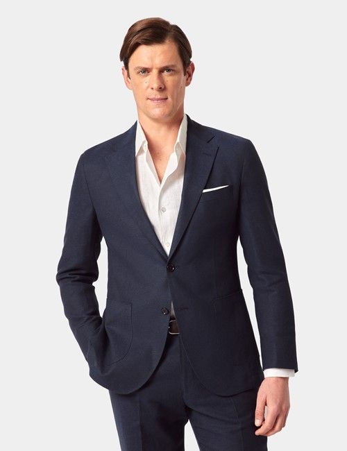 Navy Cotton Linen Slim Suit