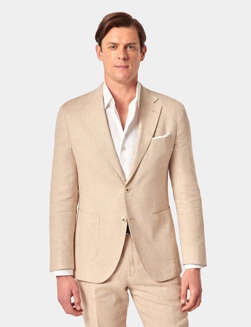 Beige Cotton Linen Slim Suit