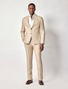 Taupe Hopsack Linen Slim Fit Suit Jacket-preview7