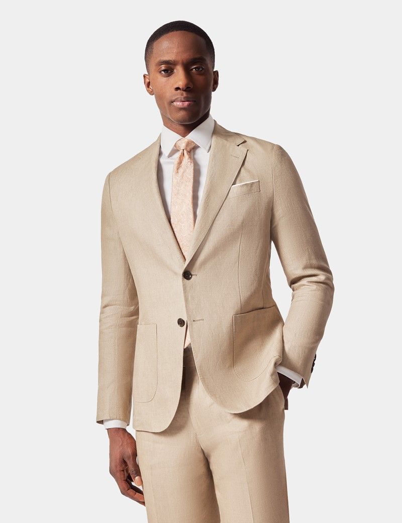 Slim Fit Taupe Hopsack Suit Jacket thumbnail 6