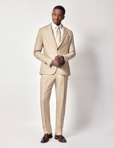 Taupe Hopsack Linen Slim Fit Suit