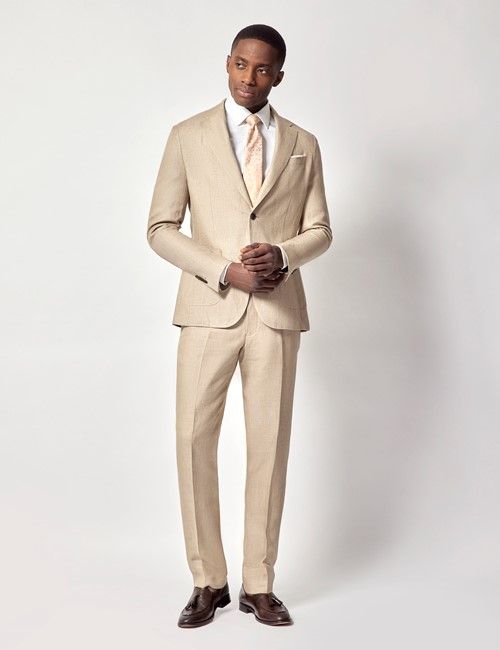 Taupe Hopsack Linen Slim Fit Suit