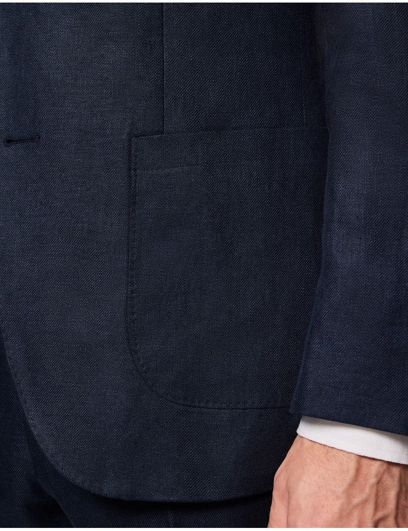 Slim Fit Navy Linen Suit Jacket thumbnail 3