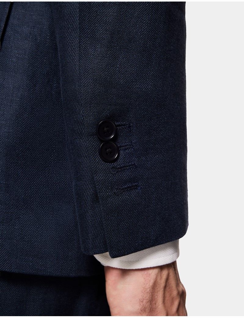 Slim Fit Navy Linen Suit Jacket thumbnail 6