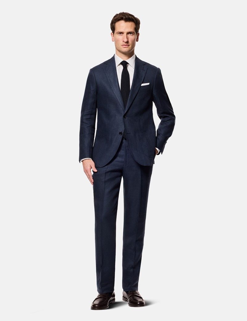 Slim Fit Navy Linen Suit Jacket thumbnail 7