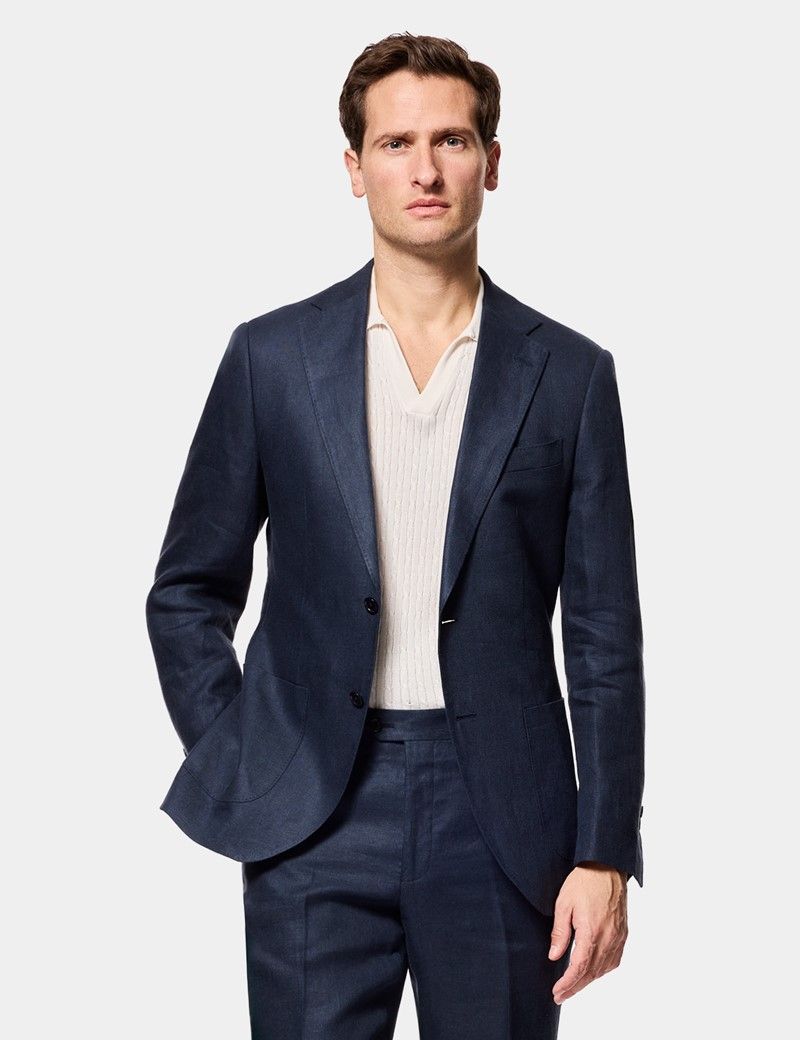 Slim Fit Navy Linen Suit Jacket thumbnail 8