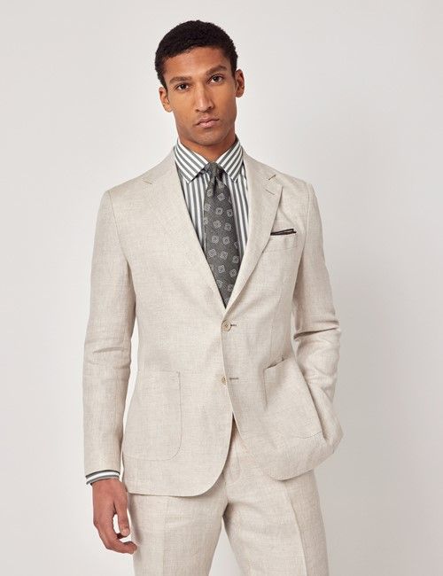 Stone Linen Slim Fit Suit Jacket