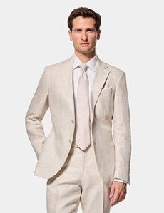 Slim Fit Stone Linen Suit Jacket