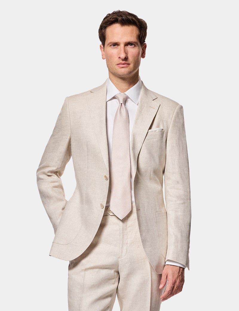 Slim Fit Stone Linen Suit Jacket thumbnail 2