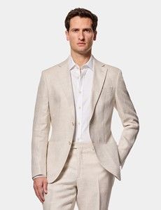 Slim Fit Stone Linen Suit Jacket