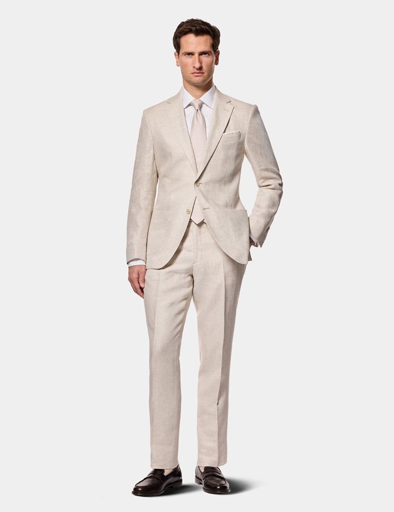 Slim Fit Stone Linen Suit Jacket thumbnail 7
