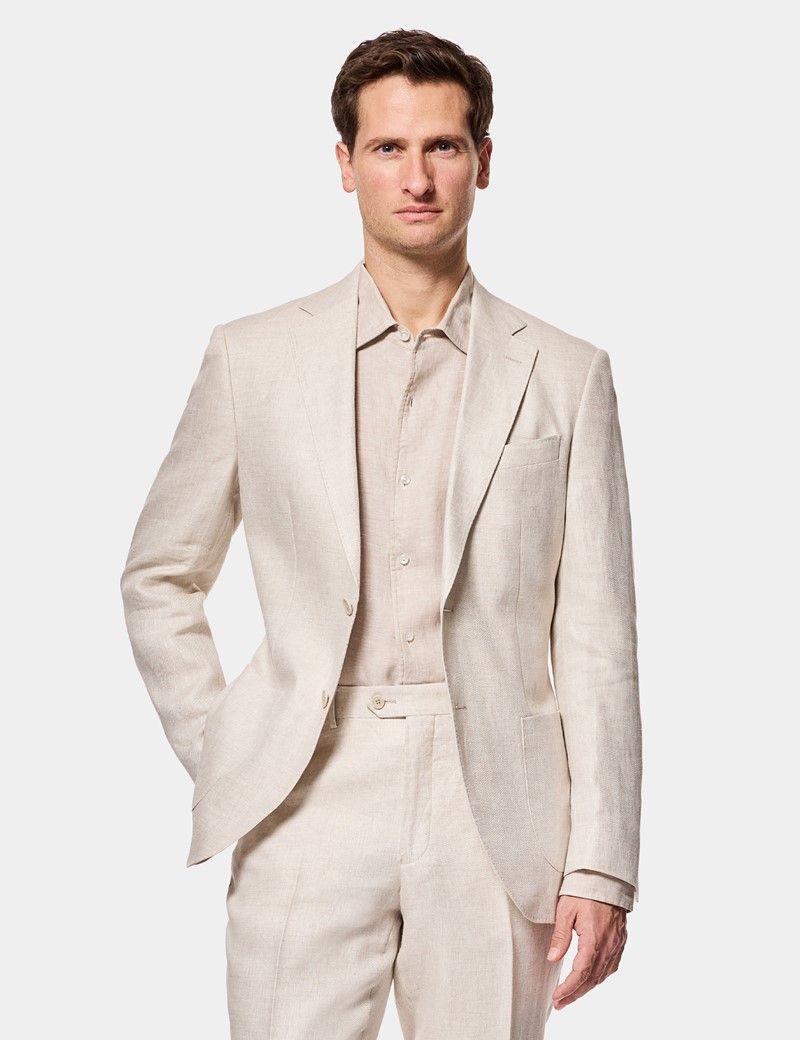 Slim Fit Stone Linen Suit Jacket thumbnail 8