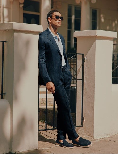 Navy Linen Slim Fit Suit-preview