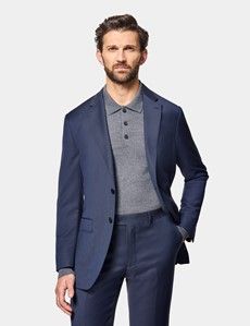 Slim Fit Deep Navy Sharkskin Suit Jacket