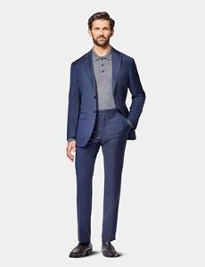 Slim Fit Deep Navy Sharkskin Suit Jacket