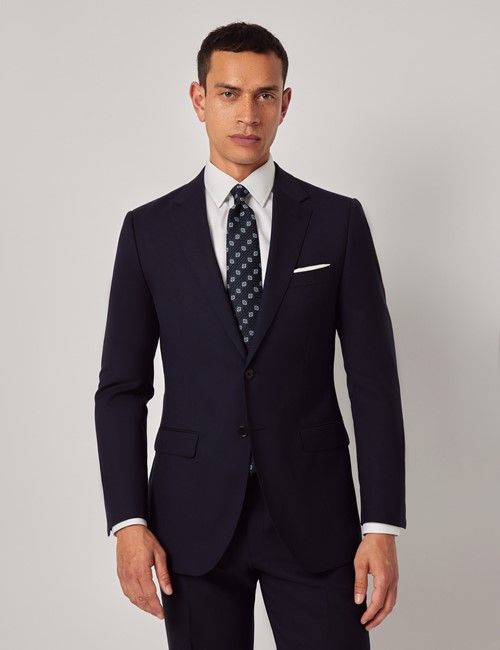 Midnight Blue Semi Plain Wool Slim Fit Suit Jacket