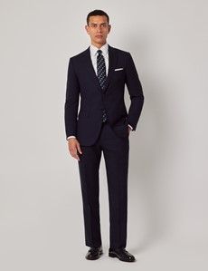 Midnight Blue Semi Plain Wool Slim Fit Suit