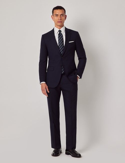 Midnight Blue Semi Plain Wool Slim Fit Suit