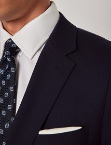 Midnight Blue Semi Plain Wool Slim Fit Suit-preview1