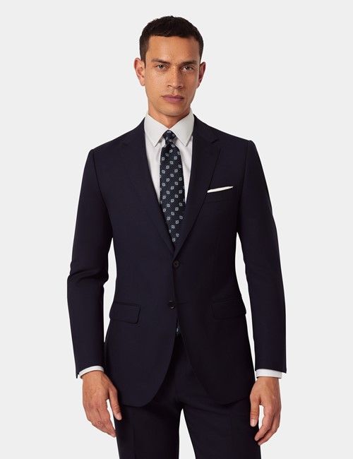 Midnight Blue Semi Plain Wool Slim Fit Suit
