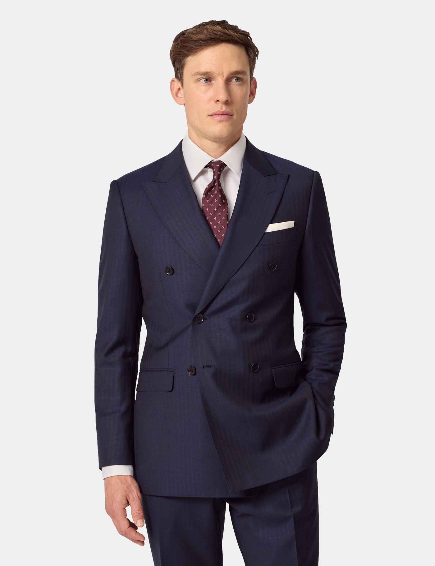 Slim Fit Navy Herringbone Suit