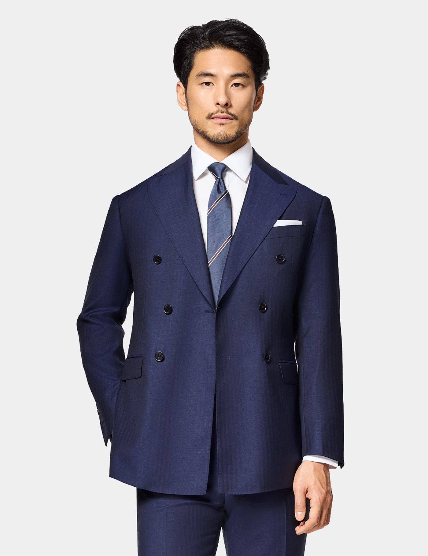 Men's Slim Fit Navy Herringbone Suit | Hawes and Curtis