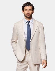 Tailored Fit Stone Linen Suit Jacket