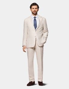 Tailored Fit Stone Linen Suit Jacket