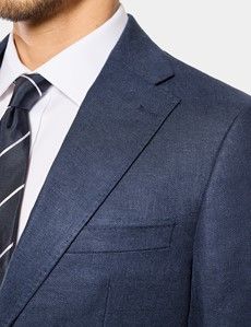 Tailored Fit Navy Linen Suit