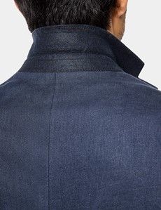 Tailored Fit Navy Linen Suit