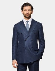 Tailored Fit Navy Linen Suit