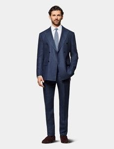 Tailored Fit Navy Linen Suit