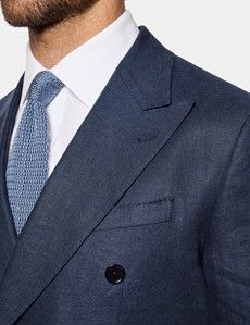 Tailored Fit Navy Linen Suit