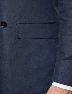 Tailored Fit Navy Linen Suit